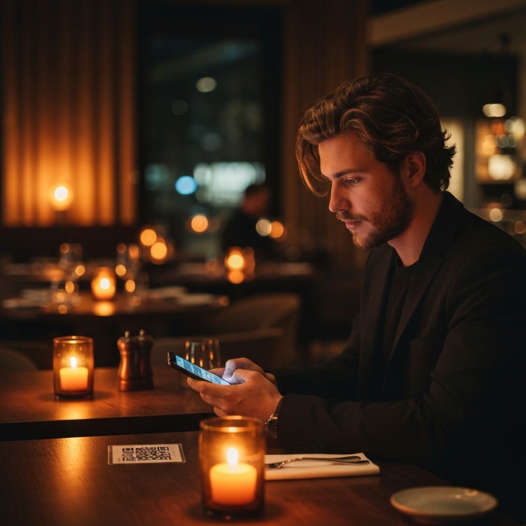 Guest scanning a QR code at a restaurant table